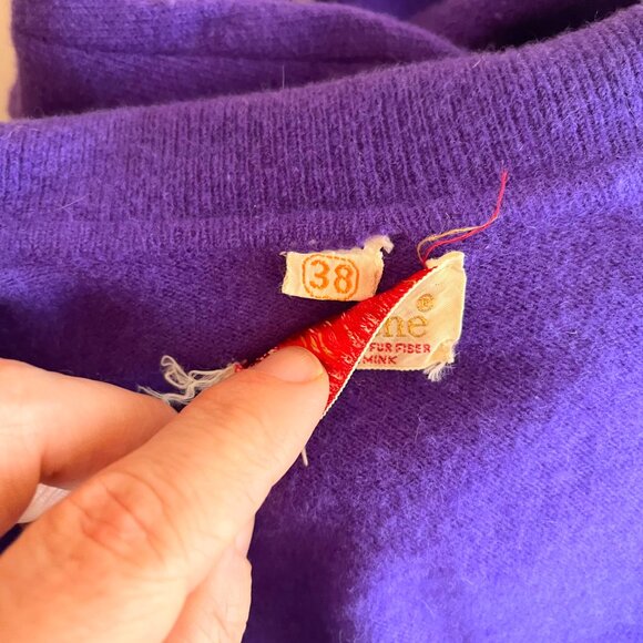 Vintage Fully Fashioned Minklam by Darlene Cropped Purple Cardigan Sweater Sz 38 - Picture 4 of 14